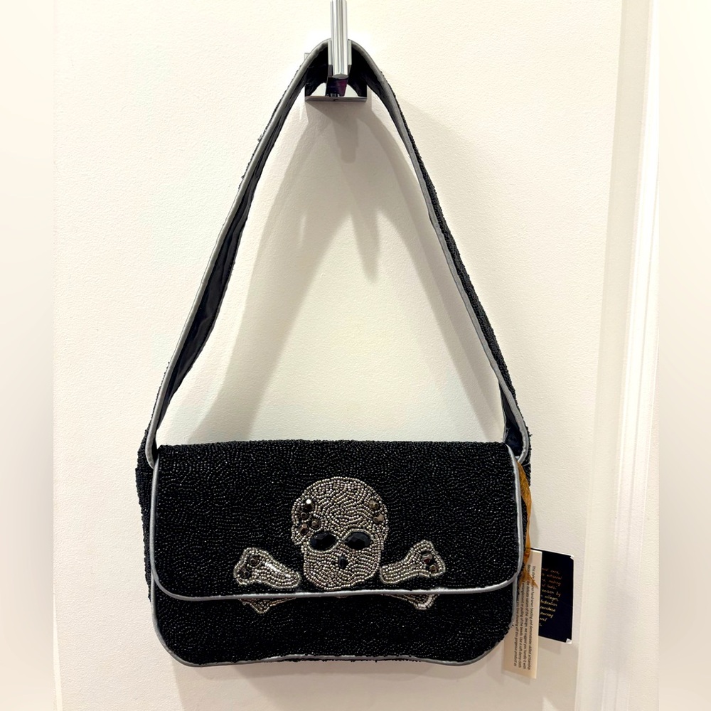 NWT viral Made in India black beaded Skull Shoulder Bag